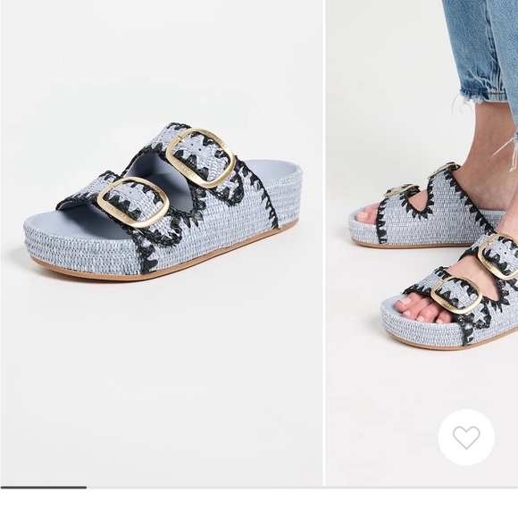 Loeffler Randall Light Blue Braided Double-Buckle Sandals with Gold Buckles - Picture 2 of 2